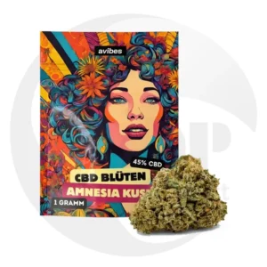 avibes CBD Blüten Amnesia Kush 45% CBD 1g Großhandel Shisha Vape Shop Produkt